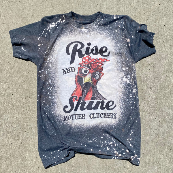"RISE AND SHINE" HANDCRAFTED SHORT SLEEVES TOP IN HEATHER CHARCOAL