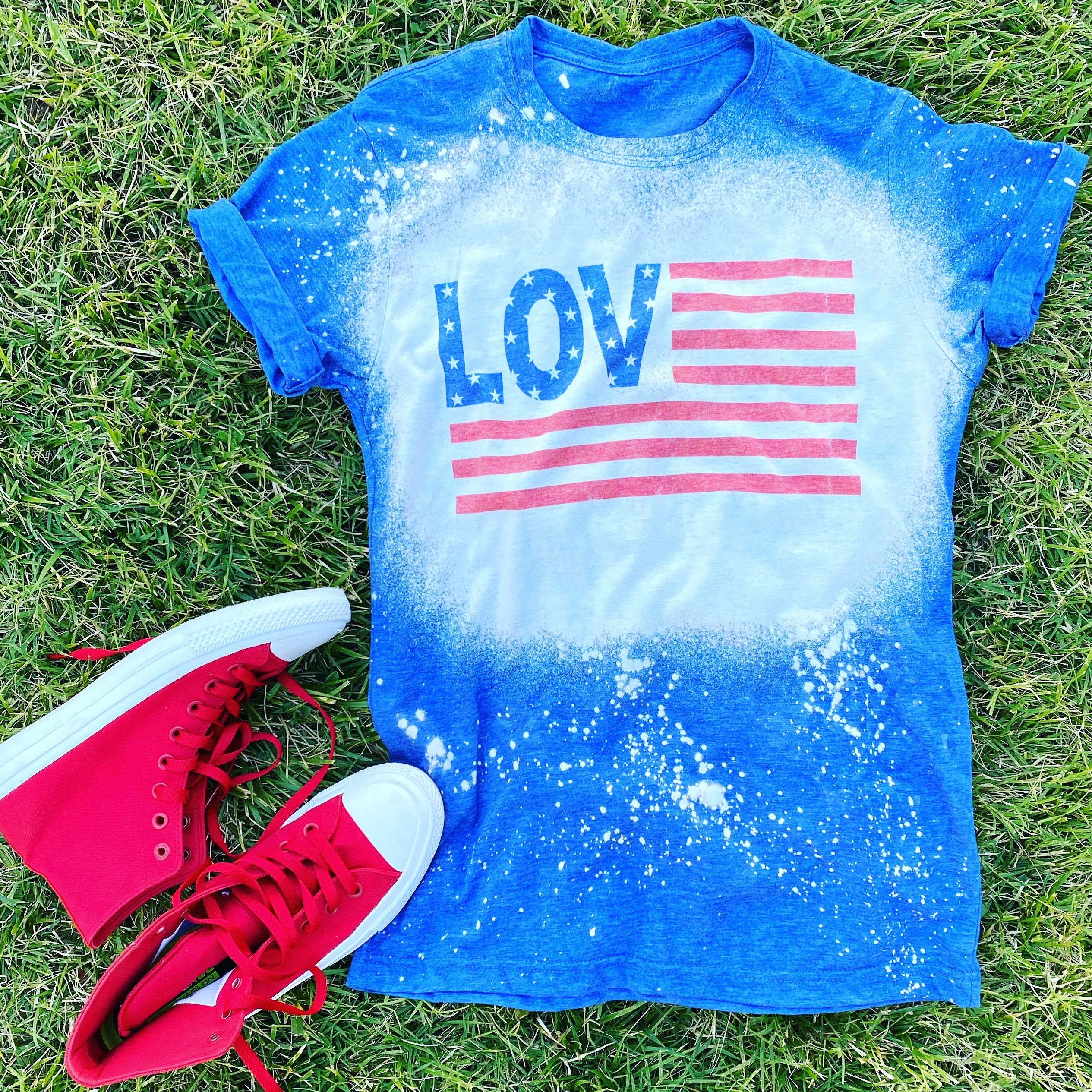 "AMERICAN LOVE" VINTAGE RETRO  DESIGN  SHORT SLEEVES IN HEATHER BLUE