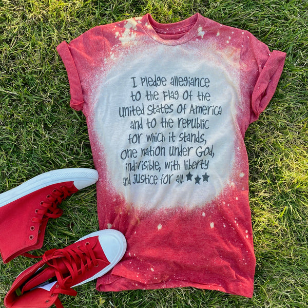 "PLEDGE OF ALLEGIANCE" GRAPHIC DESIGN HANDCRAFTED TOP IN HEATHER RED